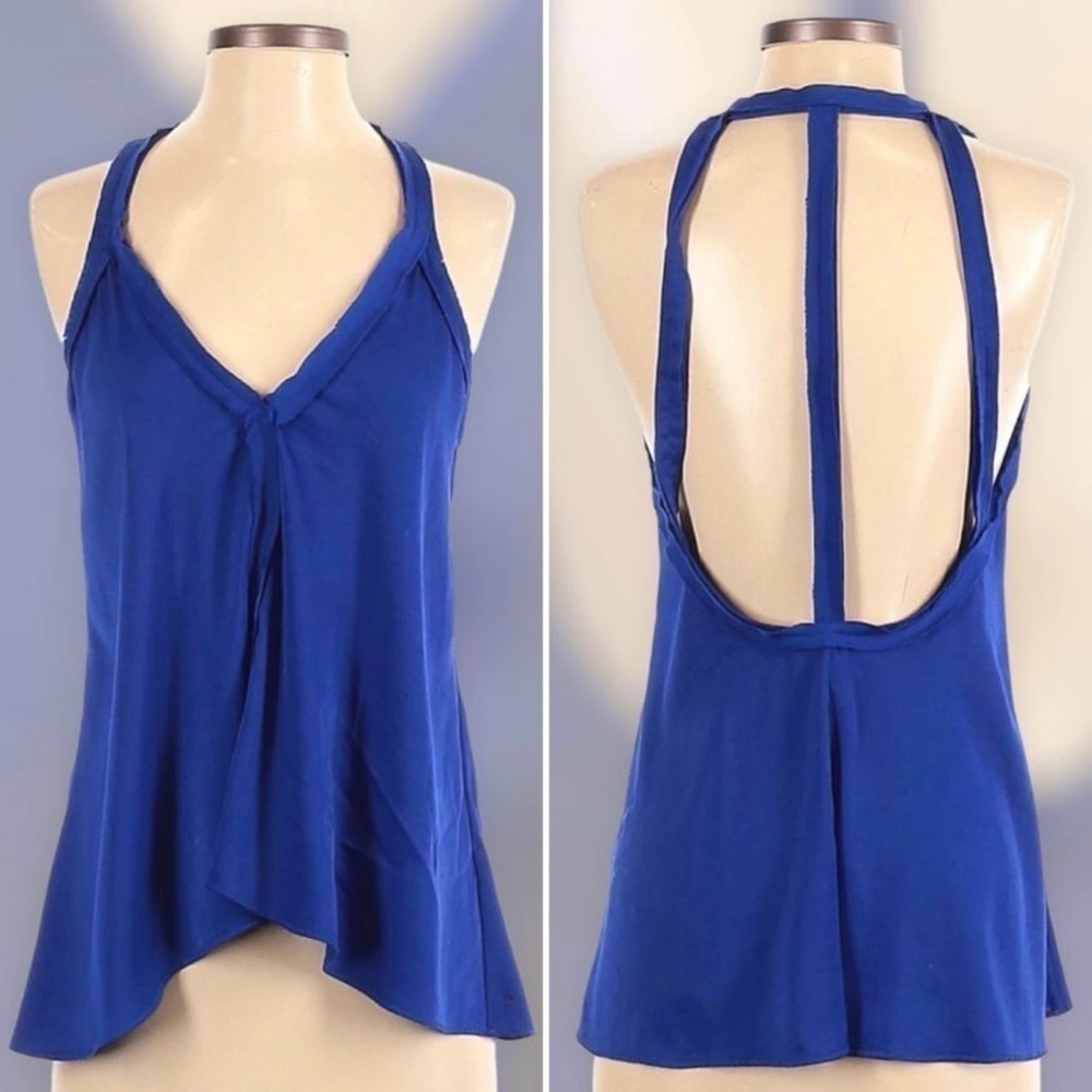BCBGMAXAZRIA 100% Polyester Solid Blue Sleeveless Blouse Size XXS